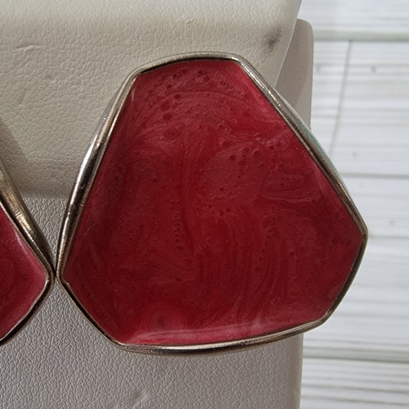 A4 Vintage Red & Silver-tone Pierced Earrings - Picture 3 of 3